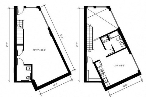 Floor plan for 1 bed, 1.5 baths, 1171 sqft